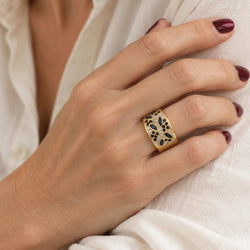 Yellow Gold Band Ring with Sapphires and Diamonds