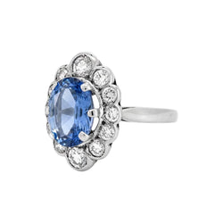 Bague Pompadour en or blanc, saphir et diamants