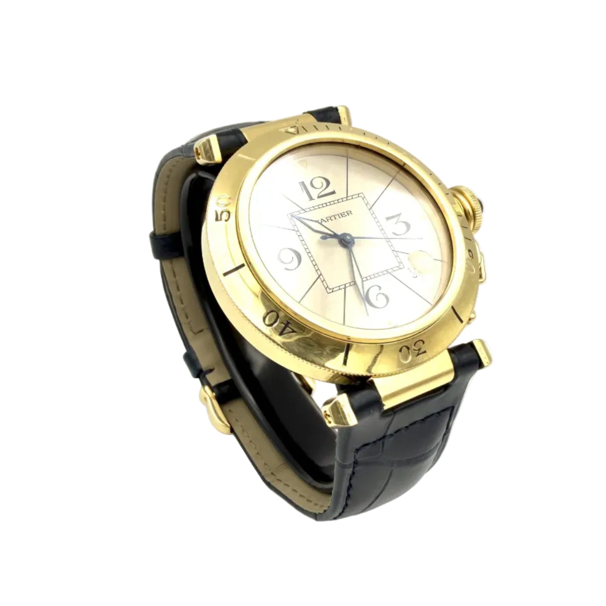 CARTIER "Pasha" Watch in Yellow Gold and Leather