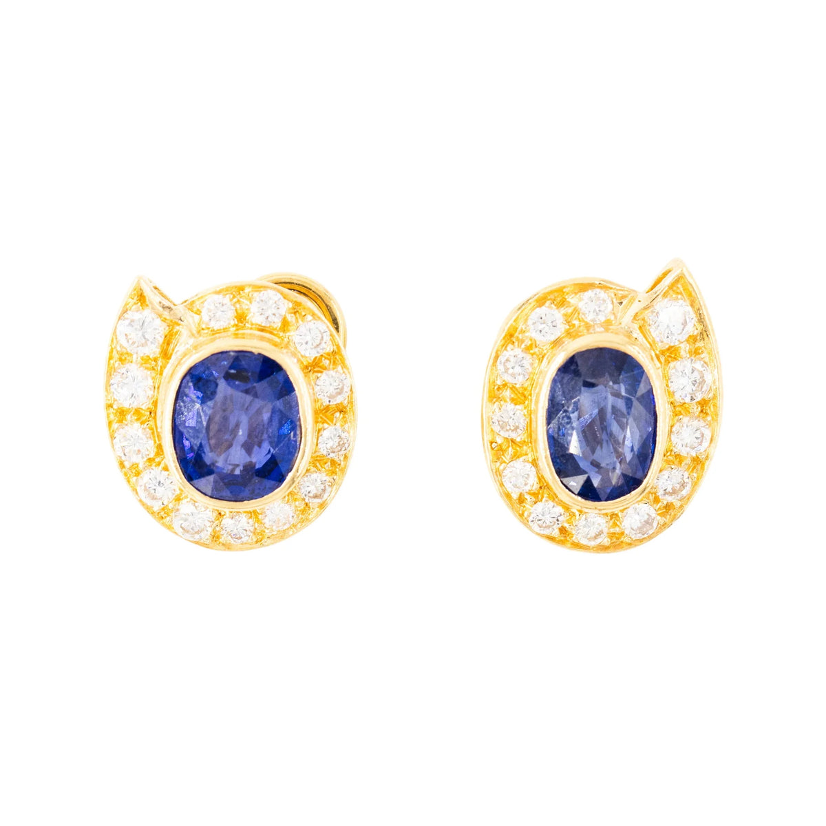Pair of yellow gold earrings with sapphires and diamonds