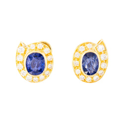 Pair of yellow gold earrings with sapphires and diamonds