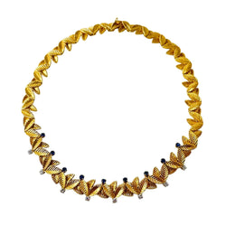 VAN CLEEF & ARPELS Choker Necklace with Yellow Gold Leaves, Sapphires, and Diamonds