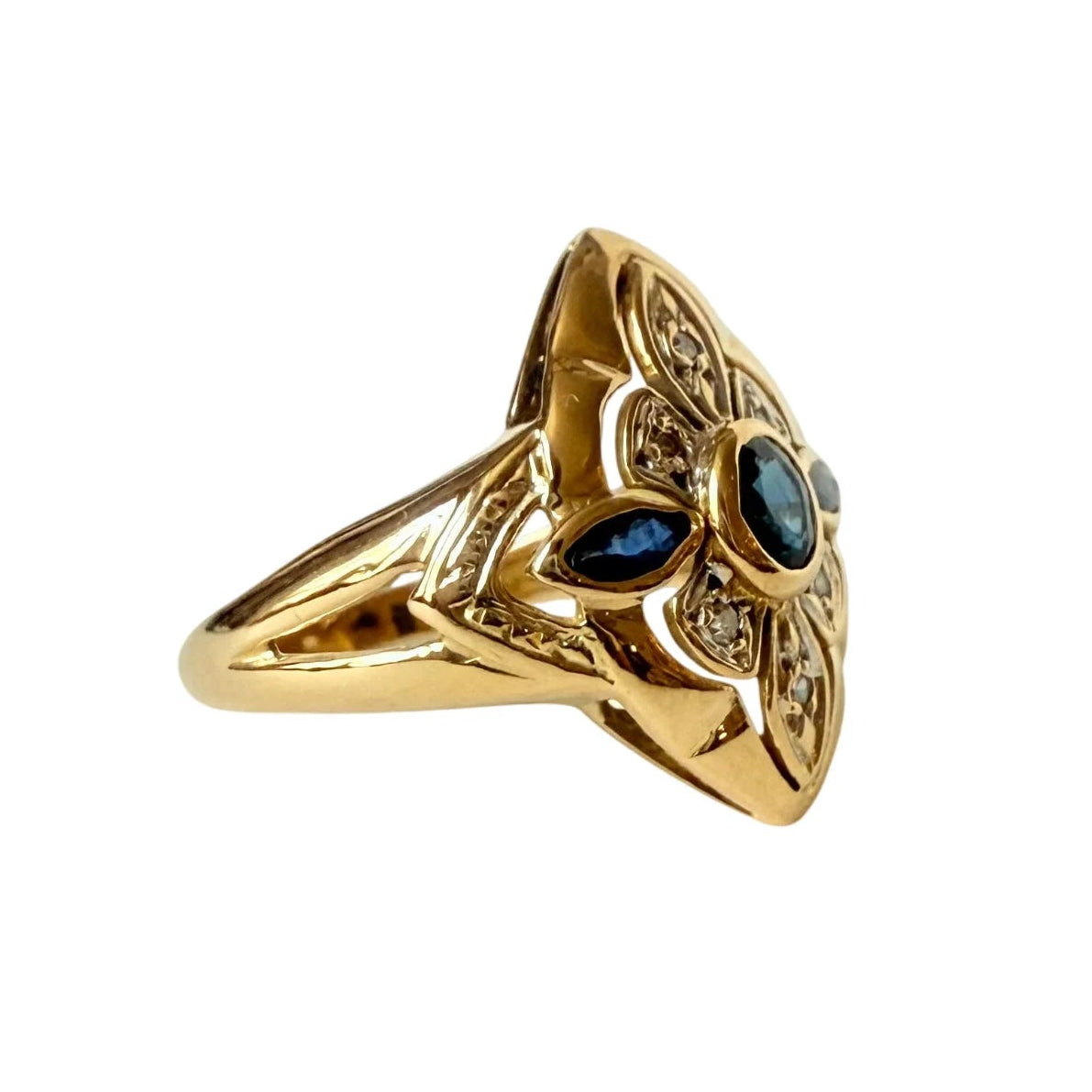 Marquise Ring in White gold, Yellow gold, Sapphires, and Diamonds