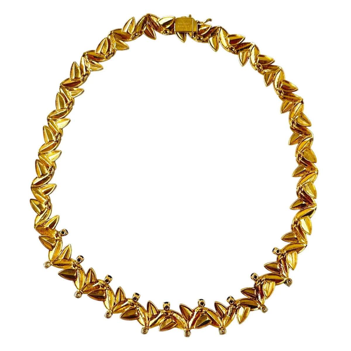 VAN CLEEF & ARPELS Choker Necklace with Yellow Gold Leaves, Sapphires, and Diamonds