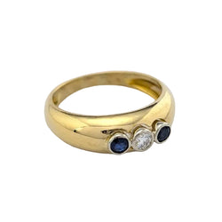 Trilogy Ring in Yellow Gold, Sapphires, and a Diamond