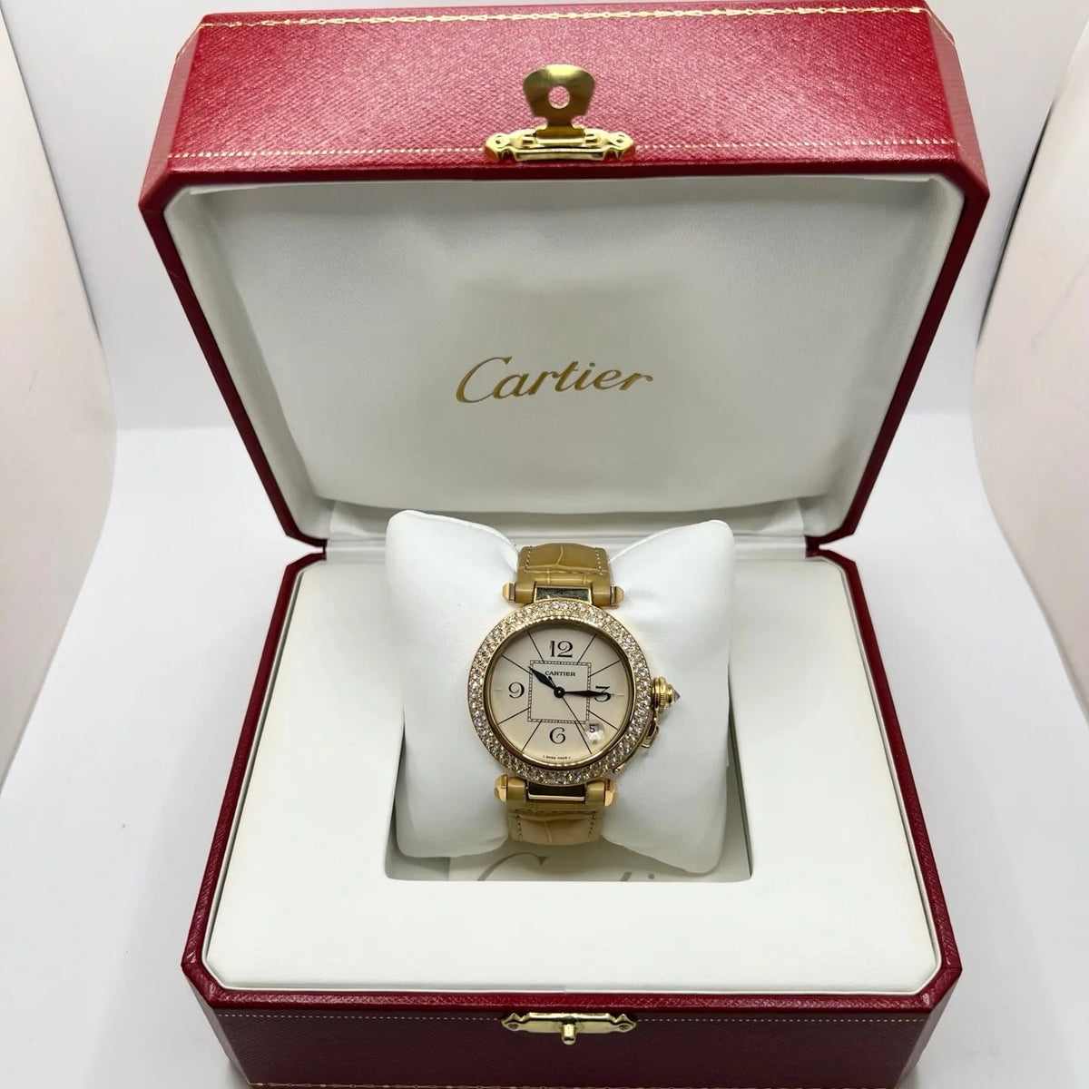 CARTIER "Pasha" watch in yellow gold, rose gold, leather, and diamonds