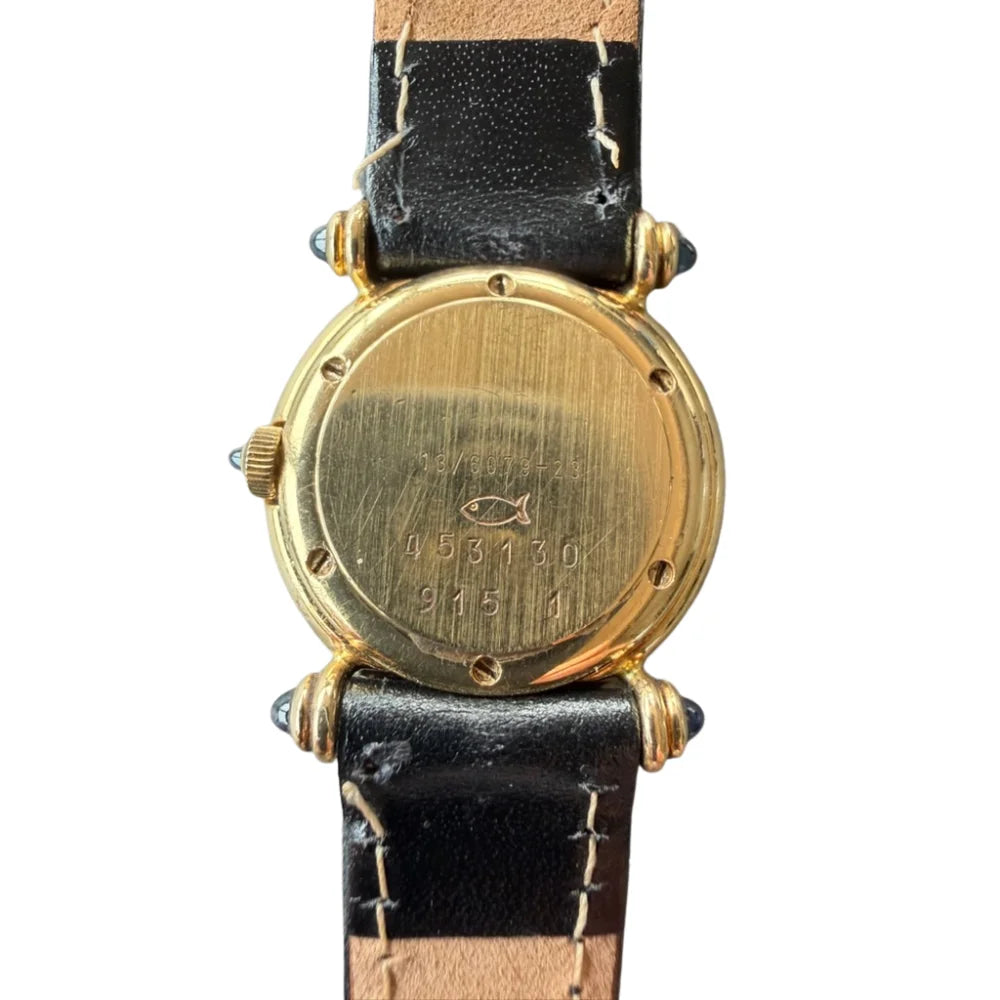 CHOPARD "Classic" Watch in yellow gold, leather, Sapphire, and Diamonds