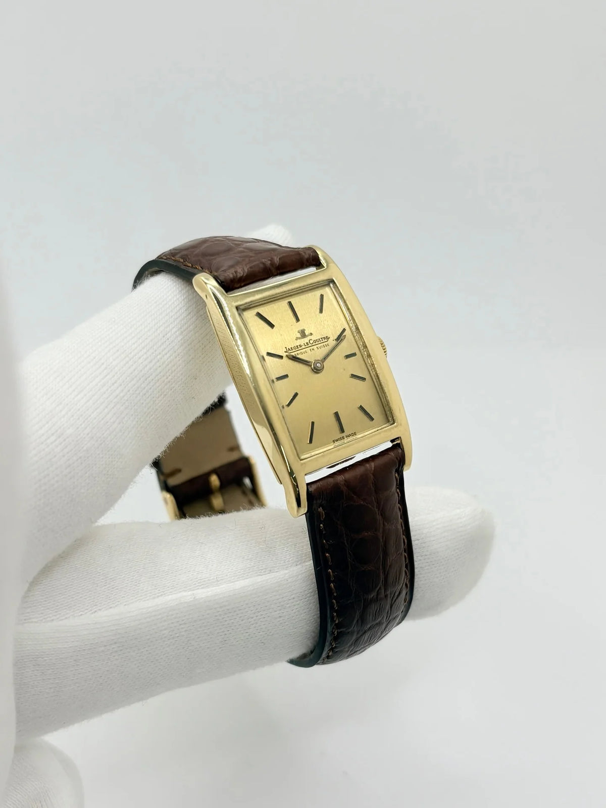 JAEGER-LECOULTRE "Tank Vintage" Watch in yellow gold, stainless steel, and leather