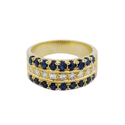 Yellow Gold Band Ring with Sapphires and Diamonds