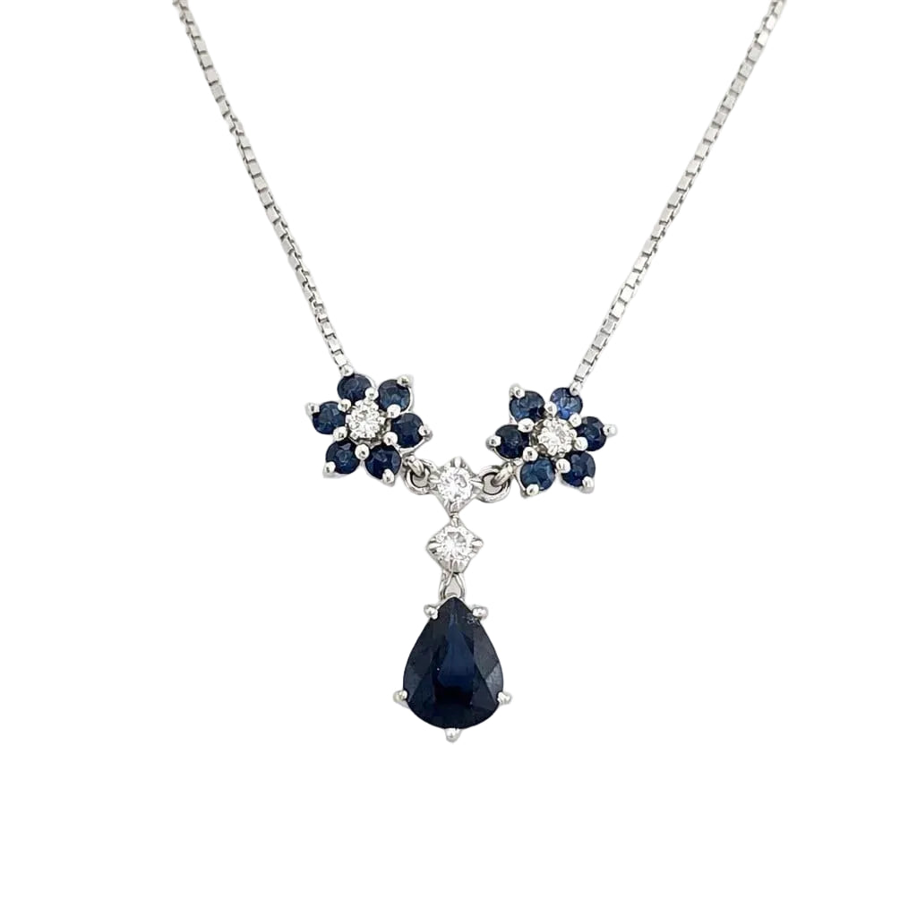 White Gold Necklace with Sapphire and Diamond Pendant