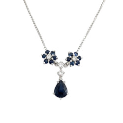 White Gold Necklace with Sapphire and Diamond Pendant