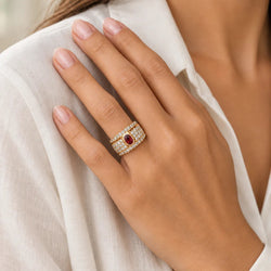 Yellow Gold Pave Ring with Rubies and Diamonds