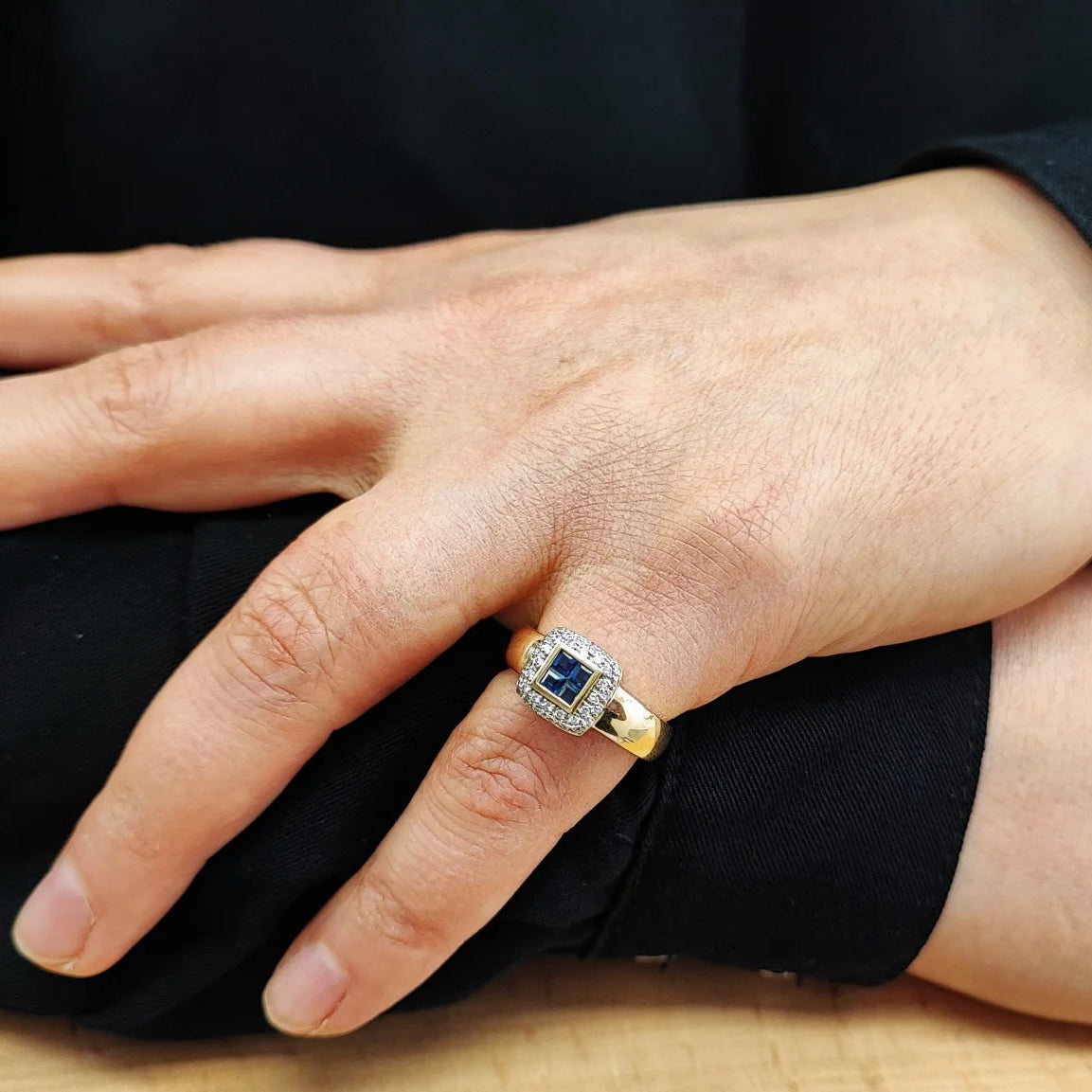 Yellow Gold Bangle Ring with Sapphires and Diamonds