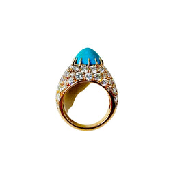 BOUCHERON ring in yellow gold, diamonds, and turquoise