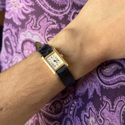 Montre CARTIER Tank Louis Cartier Mini en or jaune, acier et cuir