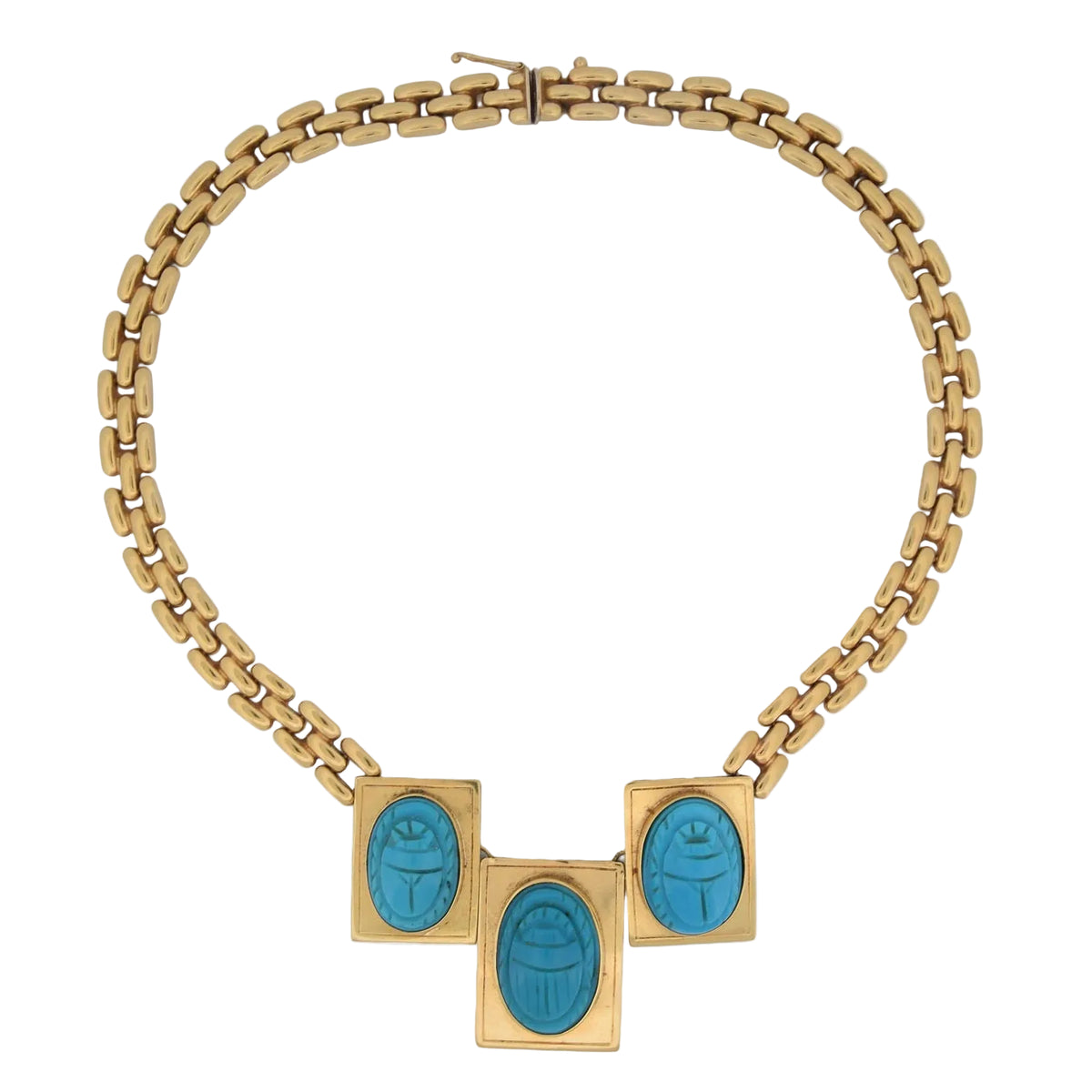 Yellow Gold and Turquoise Plastron Necklace