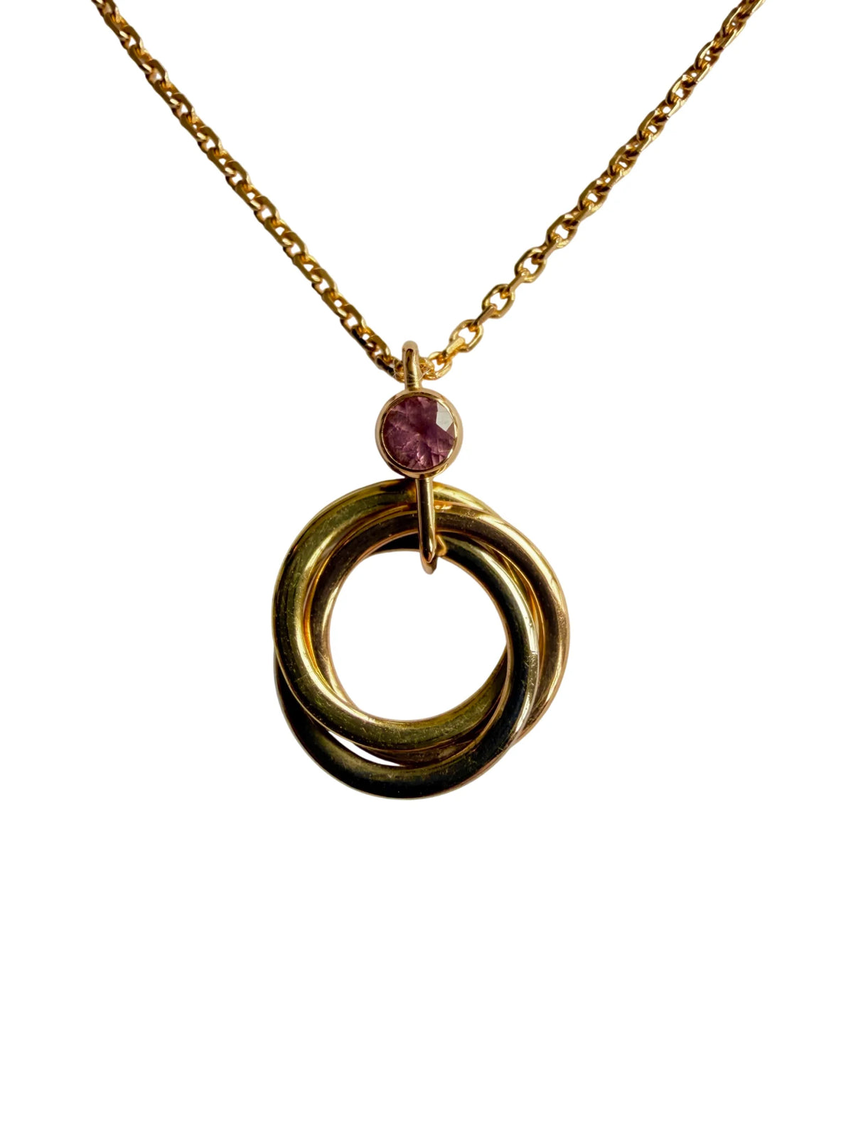 CARTIER "Trinity Mini" Pendant Necklace in white gold, yellow gold, rose gold, and sapphire