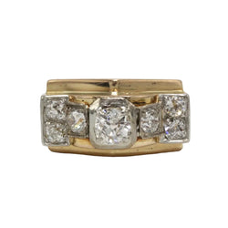 Tank Ring in Yellow Gold, Platinum, and Diamonds