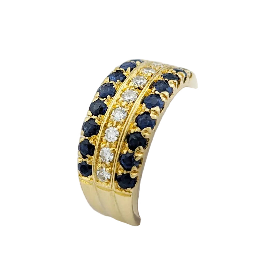 Yellow Gold Band Ring with Sapphires and Diamonds
