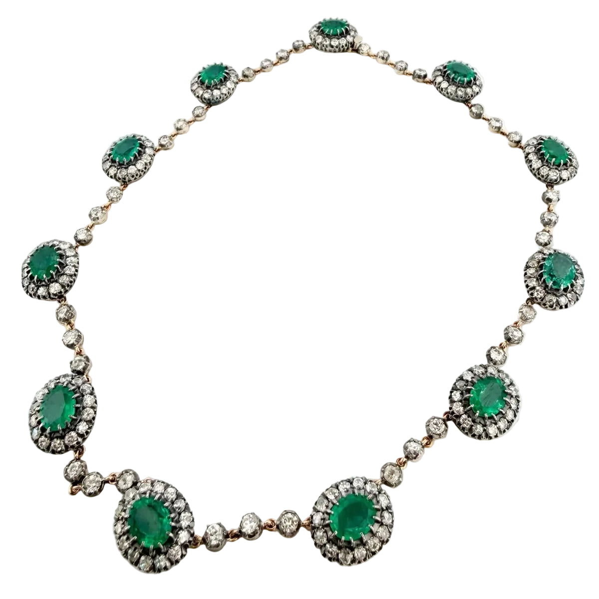 "Rivière" Necklace with Emeralds and Diamonds