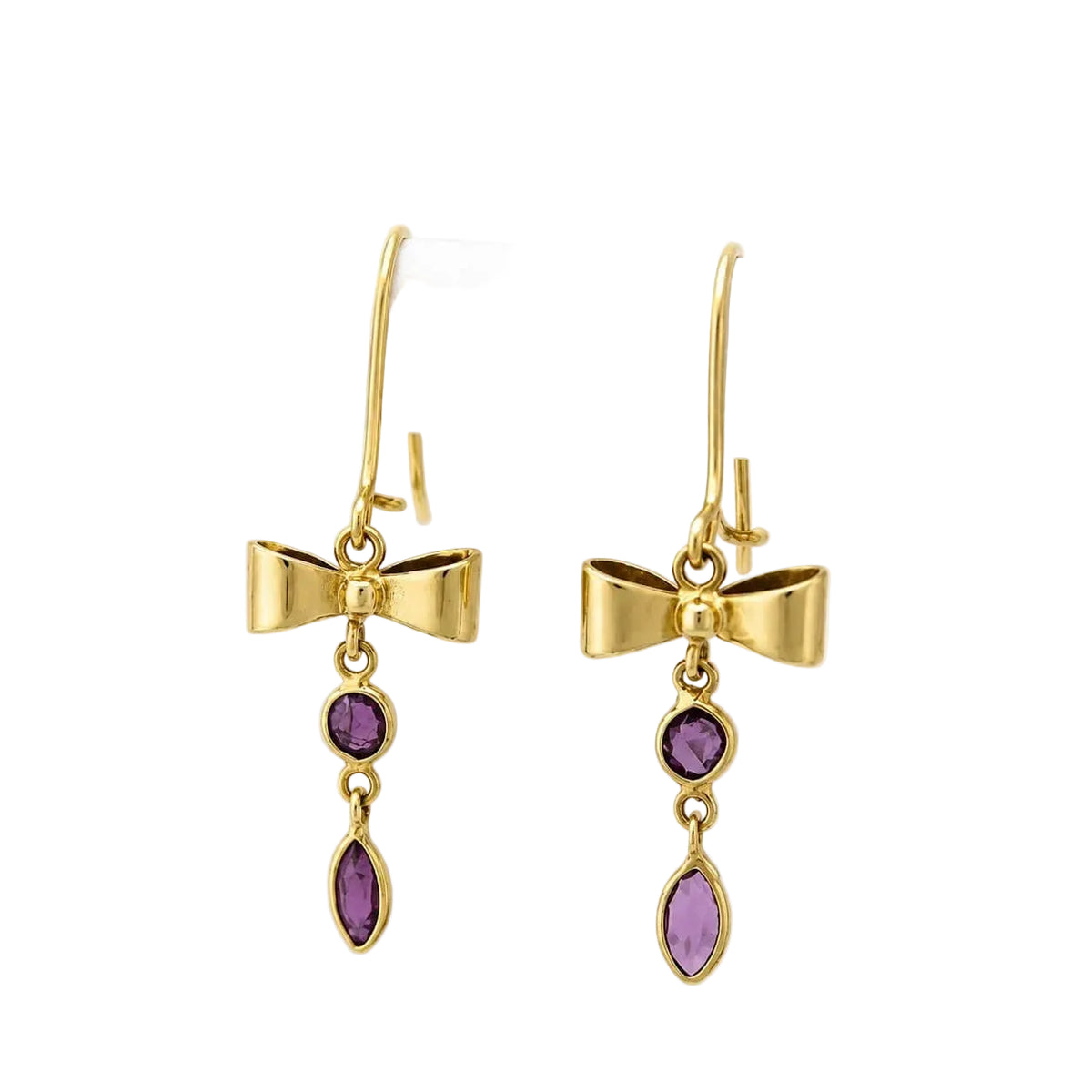 Yellow Gold Drop Earrings with Pink Gemstones