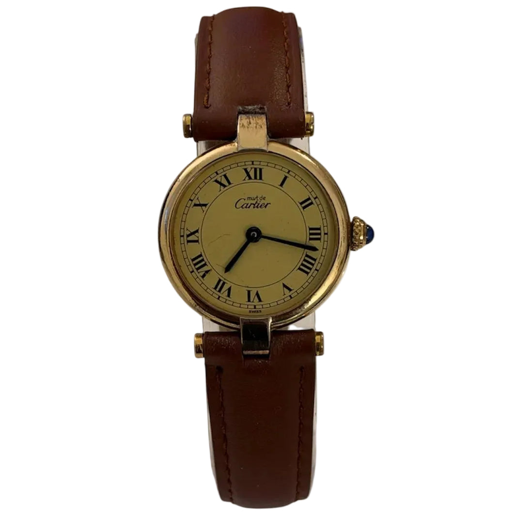 CARTIER "Vendôme" watch in Vermeil, steel, and leather