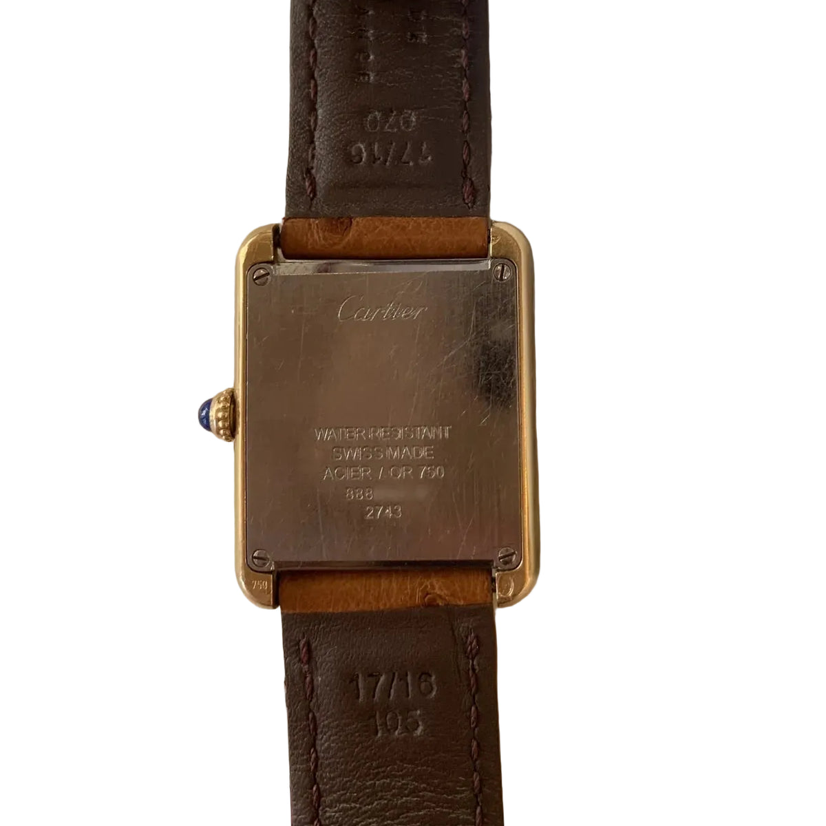 CARTIER "Tank Solo" watch in yellow gold, stainless steel, and leather