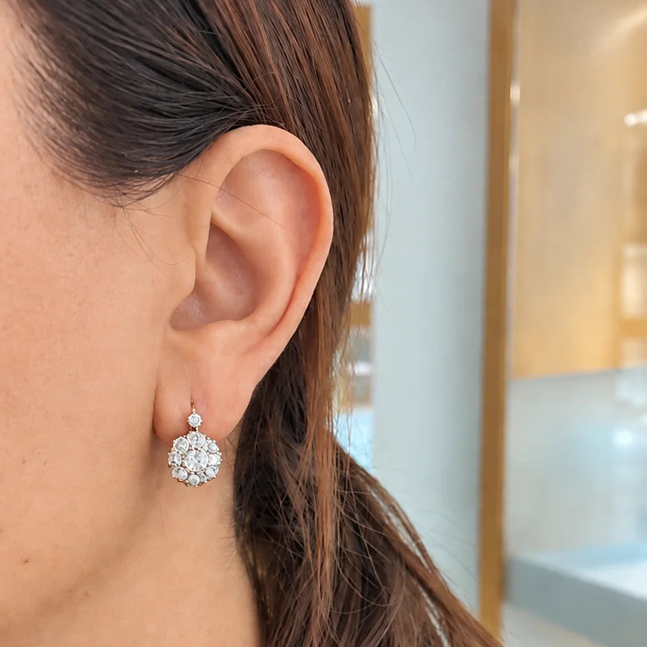 Lever-back earrings in yellow gold, Platinum, and Diamonds
