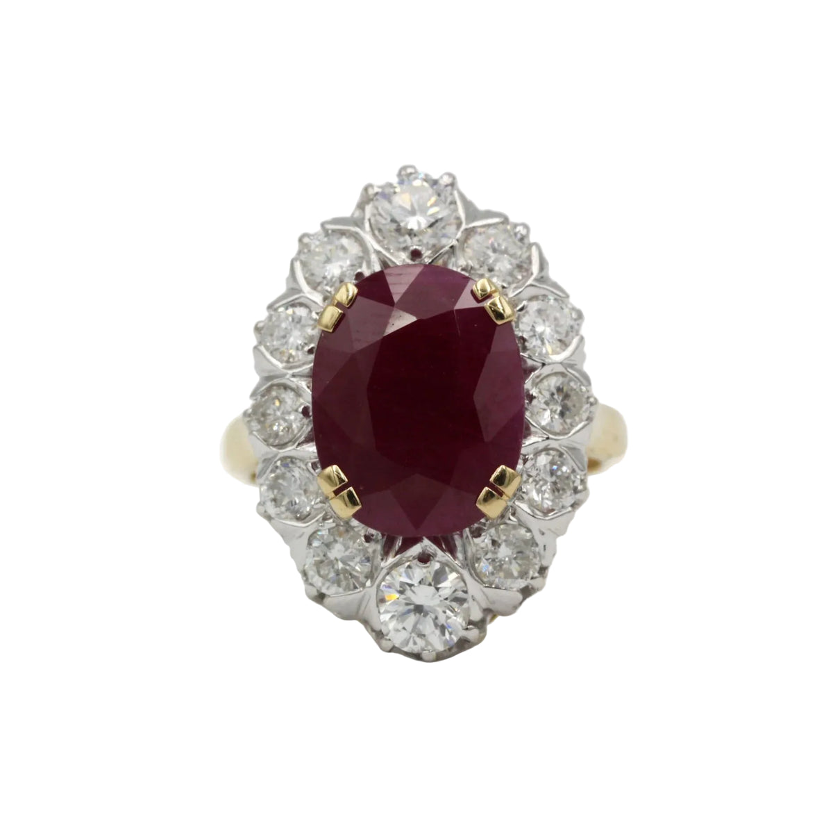 Marguerite Ring in Yellow Gold, Rubies, and Diamonds