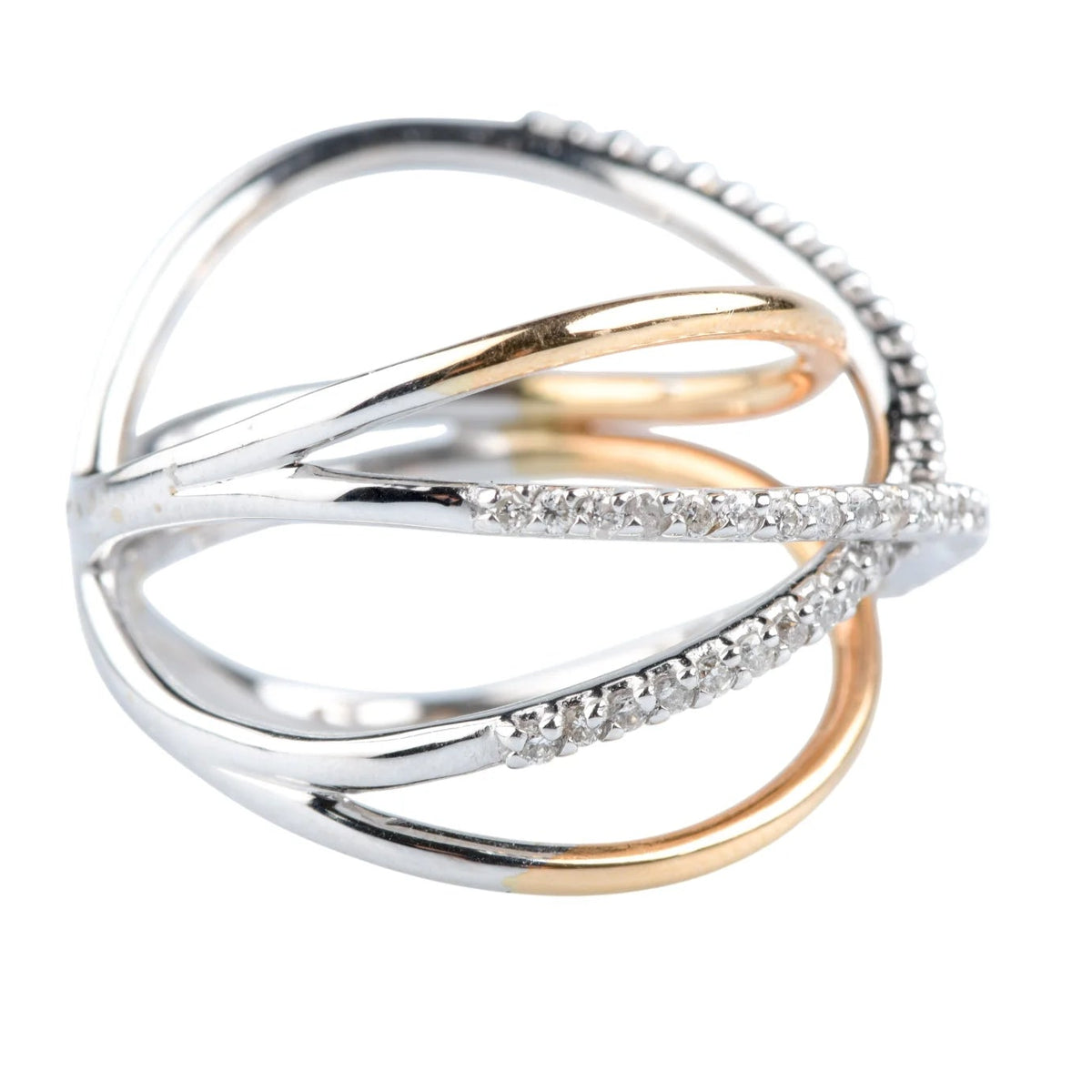 Pave Ring in White gold, Yellow gold, and Diamonds