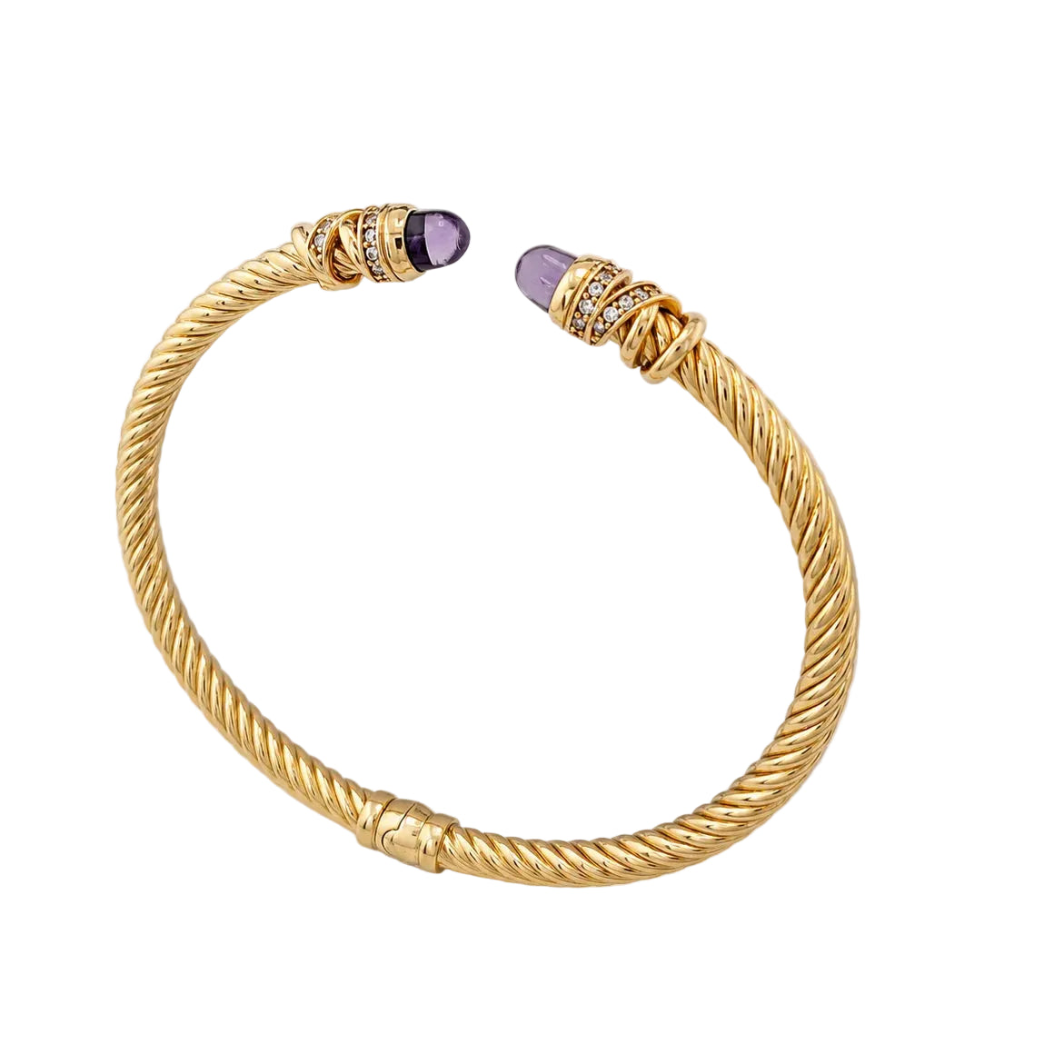 Yellow Gold Bangle Bracelet with Amethysts and Diamonds