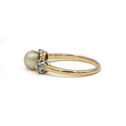 Trilogy Ring in Yellow Gold, Pearl, and Diamonds