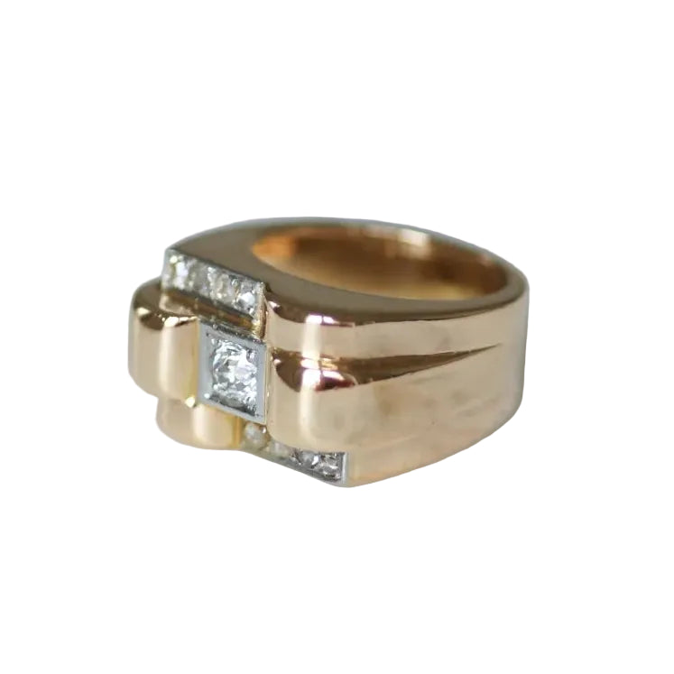Bague Tank en or rose, platine et diamants