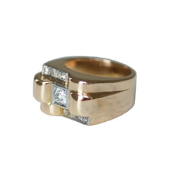 Bague Tank en or rose, platine et diamants