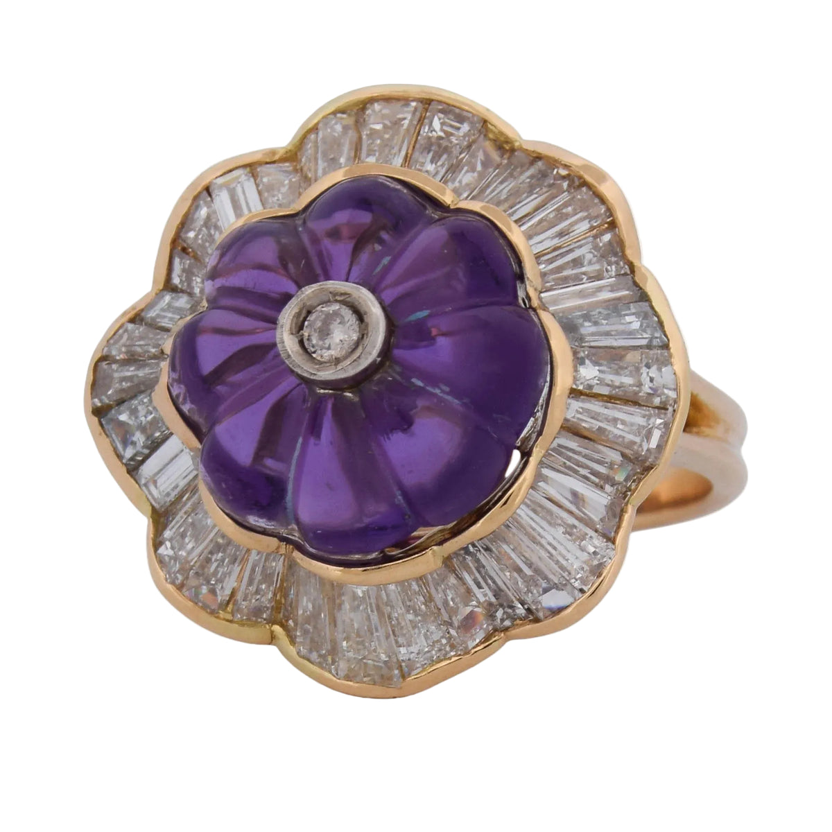 Bague Entourage en or jaune, améthyste et diamants
