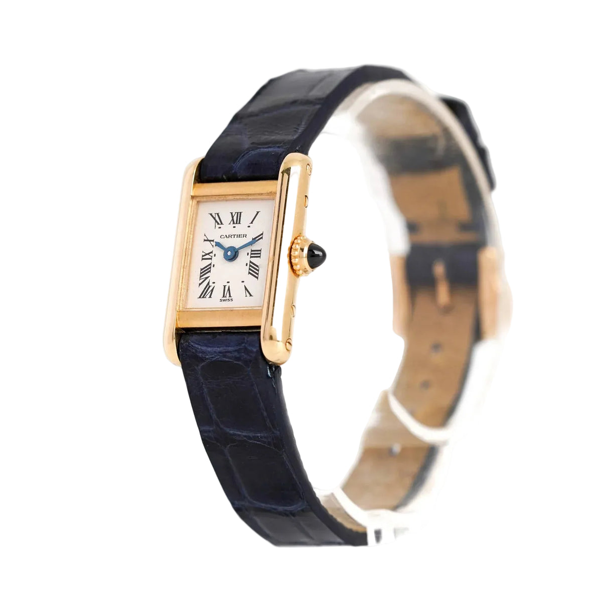 Montre CARTIER Tank Louis Cartier Mini en or jaune, acier et cuir