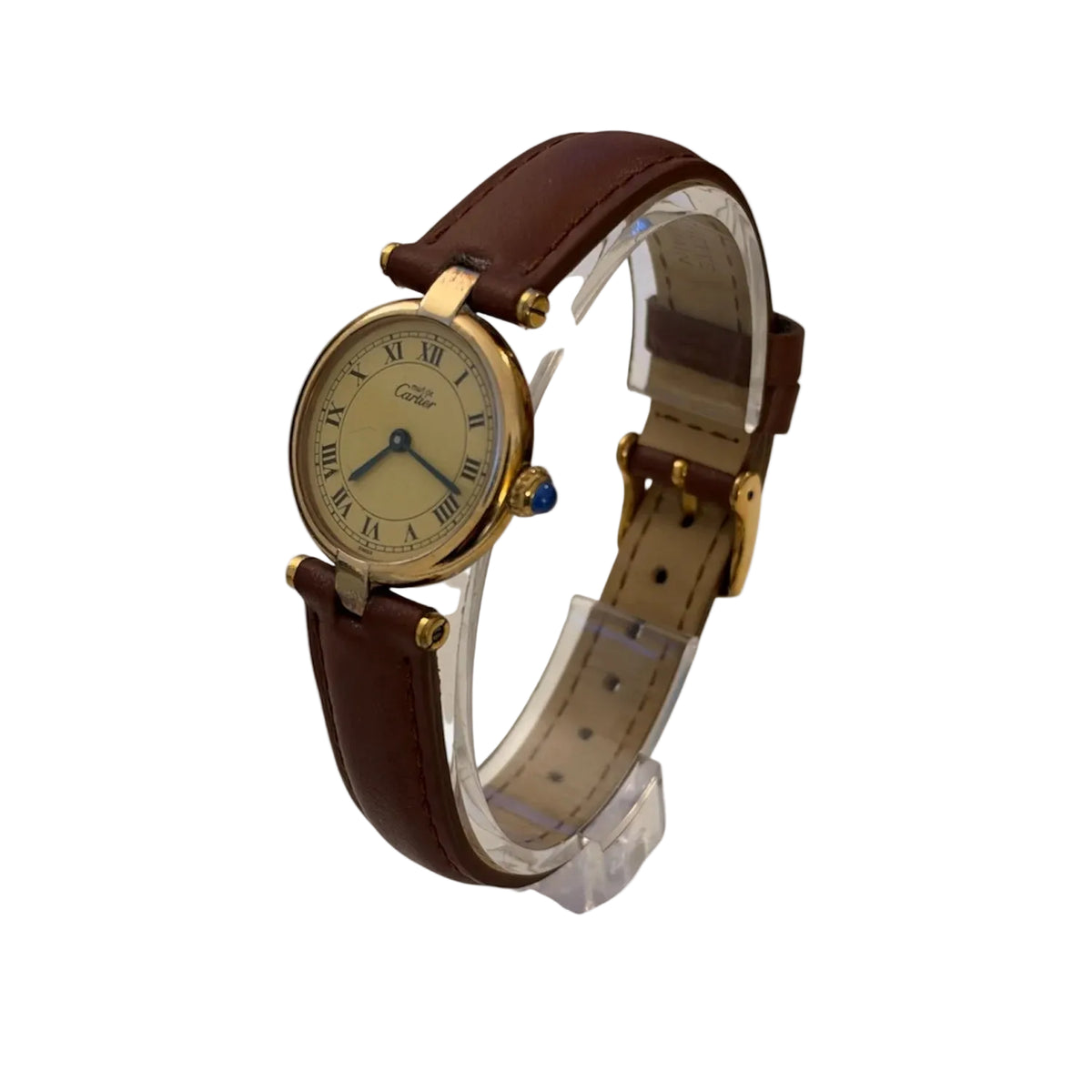 CARTIER "Vendôme" watch in Vermeil, steel, and leather
