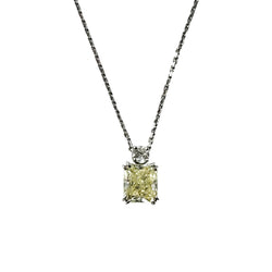 White Gold Necklace with a Pendant Featuring a Fancy Yellow Diamond and a Diamond