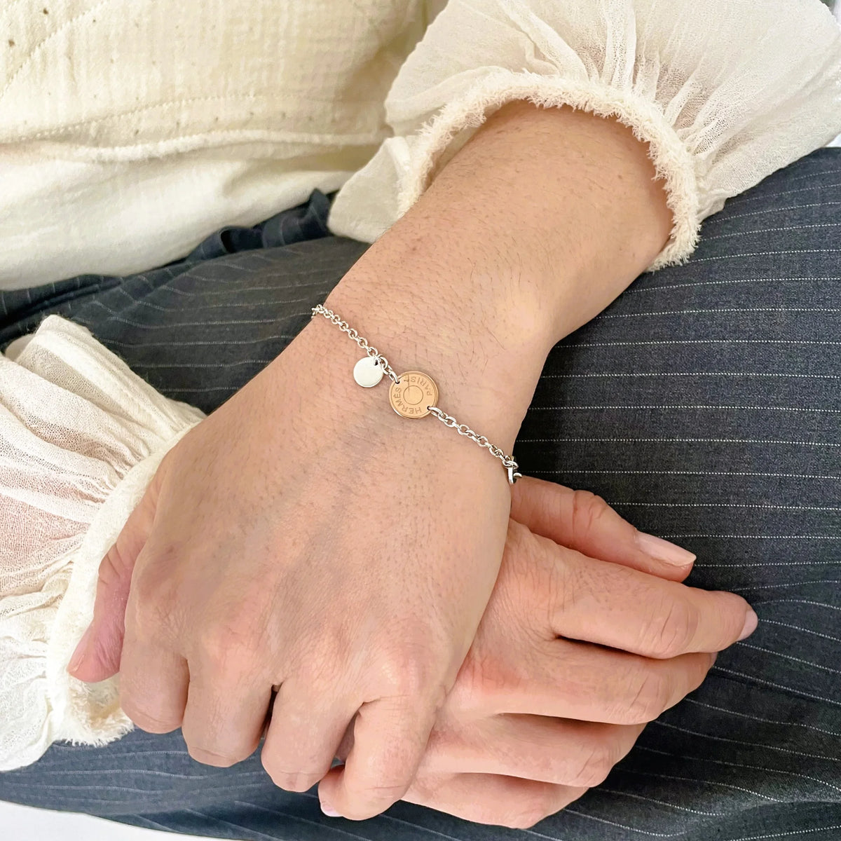 Bracelet Breloques HERMES Ex-Libris en argent et or rose