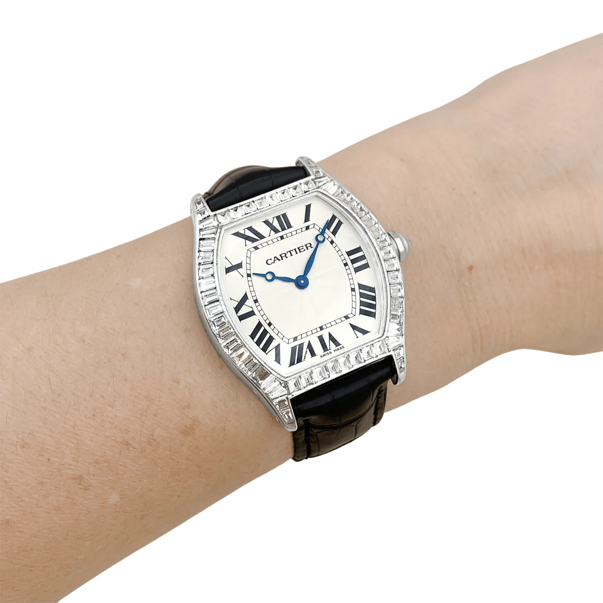 CARTIER "Tortue" Watch in White Gold and Diamonds