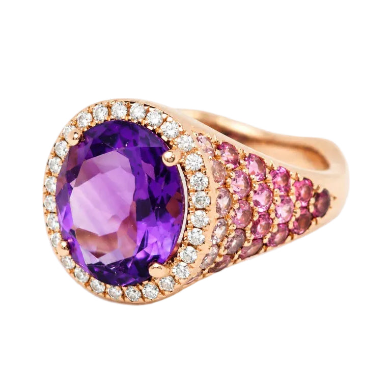 Cocktail Ring in Rose Gold with Amethyst, Tourmalines, and Diamonds