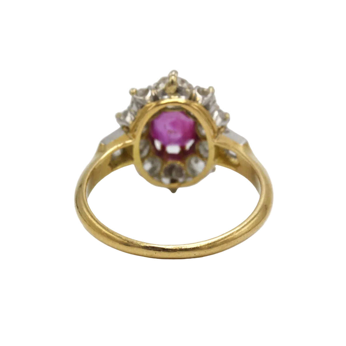 Marguerite Ring in yellow gold, Platinum, Rubies, and Diamonds