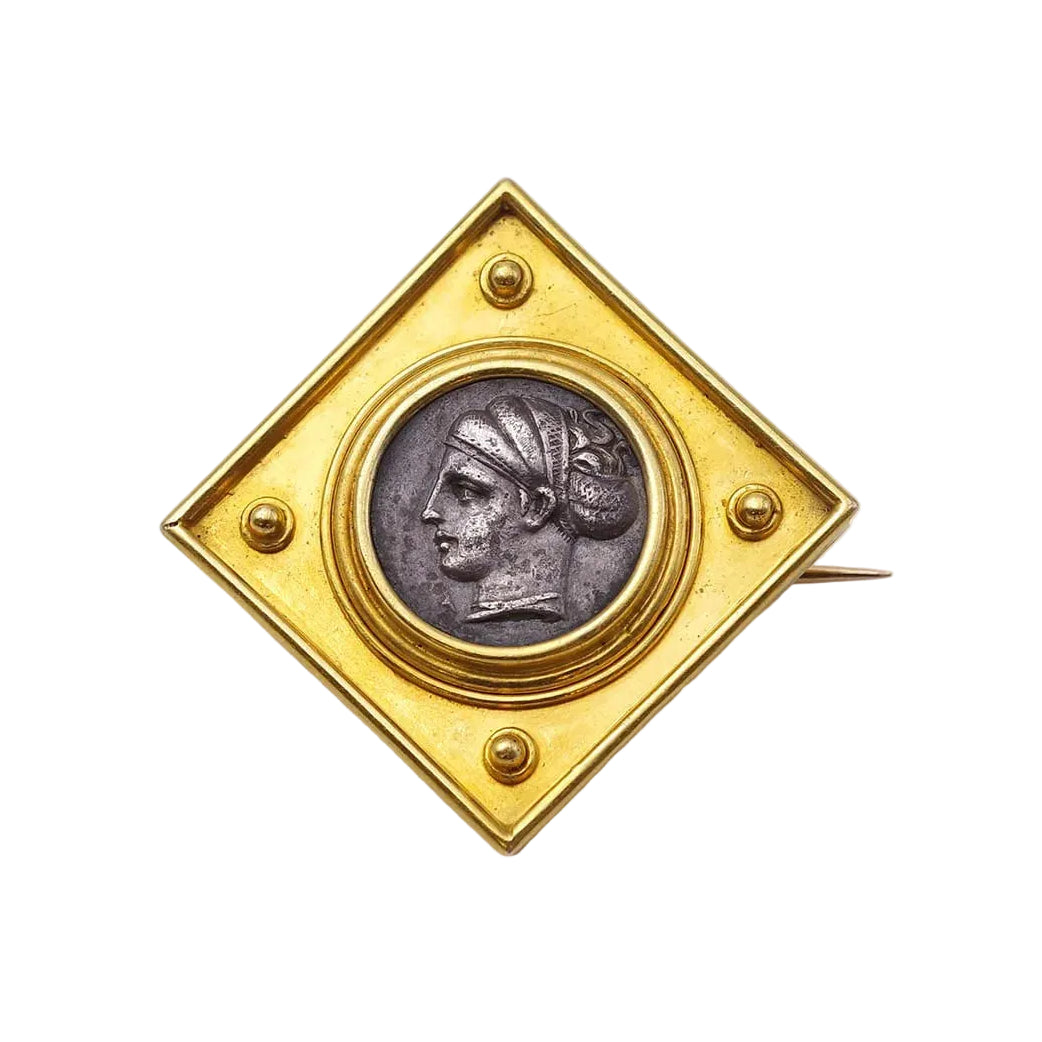Yellow Gold and Silver Brooch