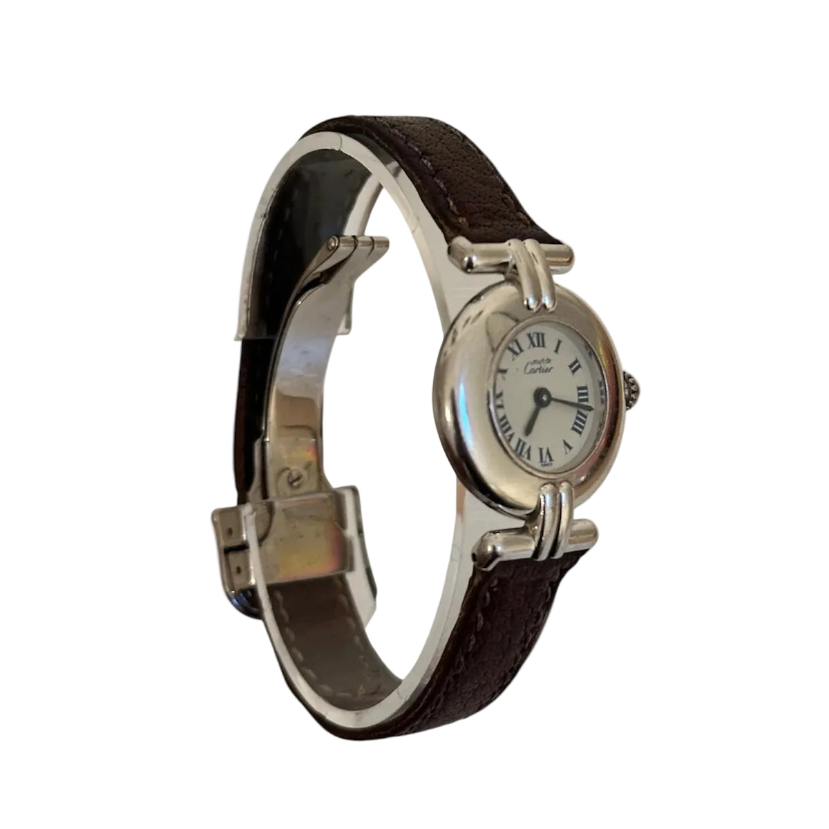 Montre CARTIER Colisée en argent et cuir