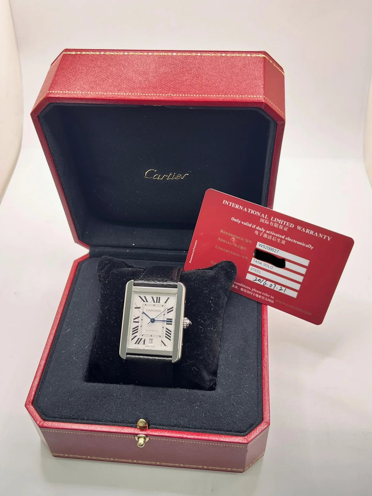 CARTIER "Tank Solo XL" Watch in Steel and Leather