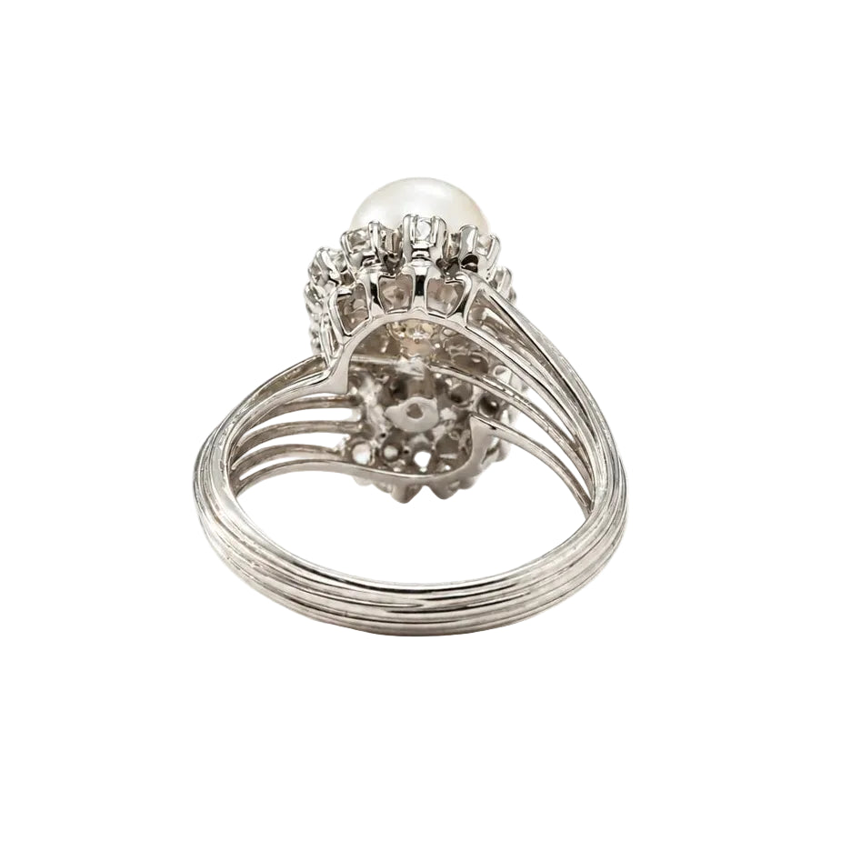 Bague Toi & Moi en or blanc, perles et diamants