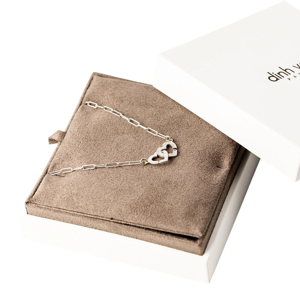 DINH VAN "Double Hearts R9 Handcuffs" Pendant Necklace in white gold and diamonds