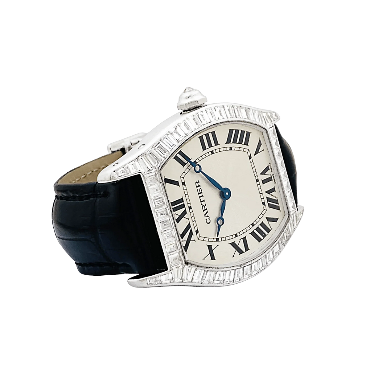 CARTIER "Tortue" Watch in White Gold and Diamonds