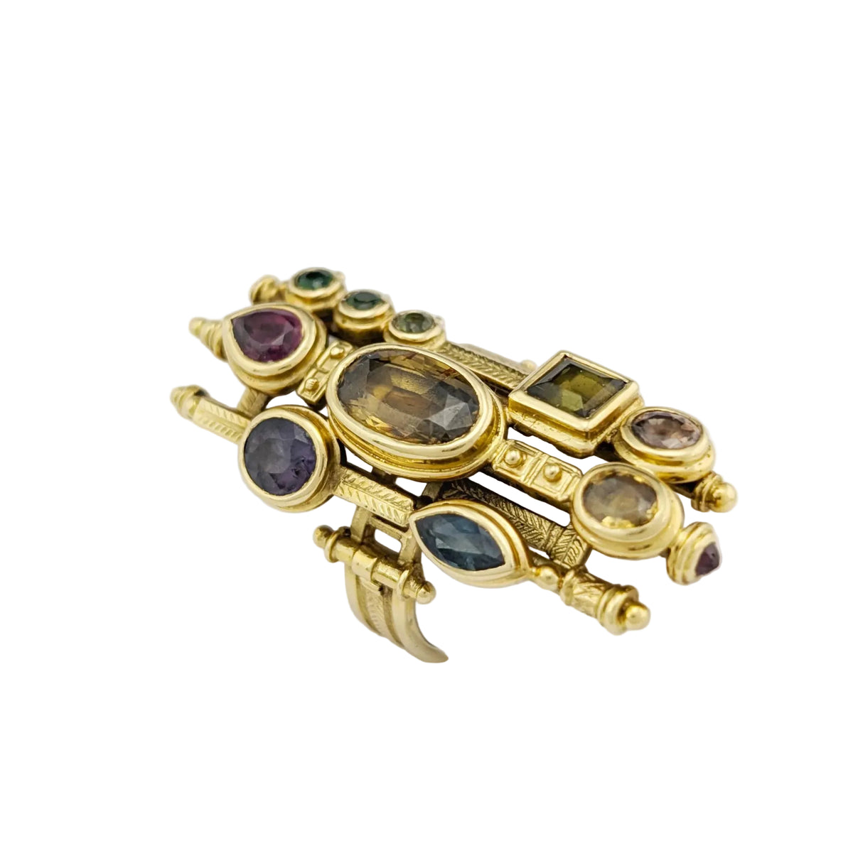 Yellow gold ring with multicolored stones