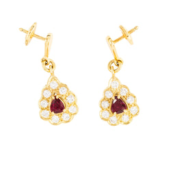 Pair of yellow gold earrings with diamonds and rubies